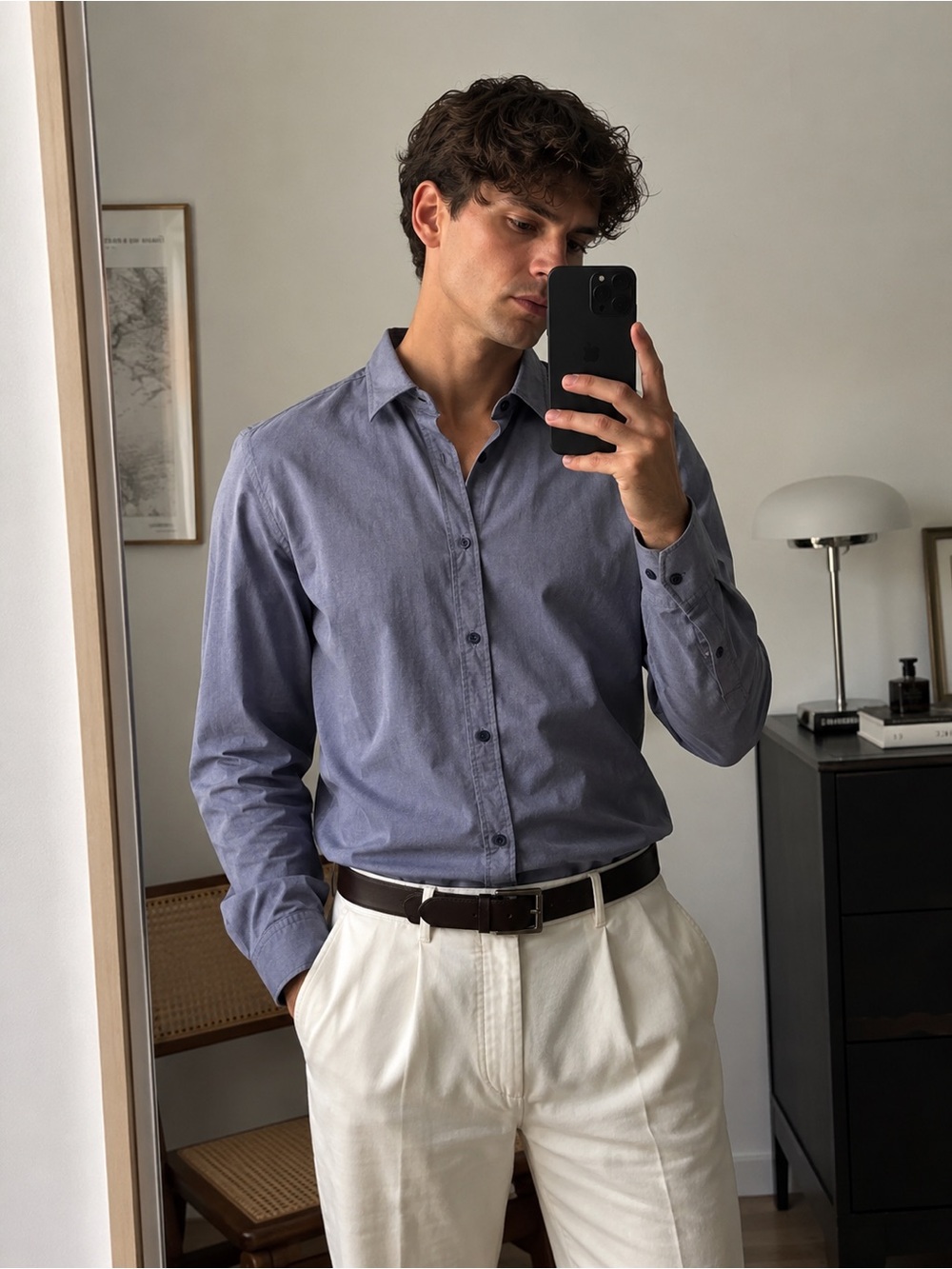 Massimo Dutti Washed Oxford Button-Up Shirt Blue Men Large Old Money Office